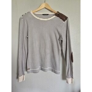 Lauren Ralph Lauren Striped Long‎ Sleeve Top with Elbow Patches Sz XL